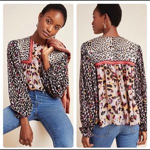 Anthro Bl - nk Joelle Leopard Peasant Blouse